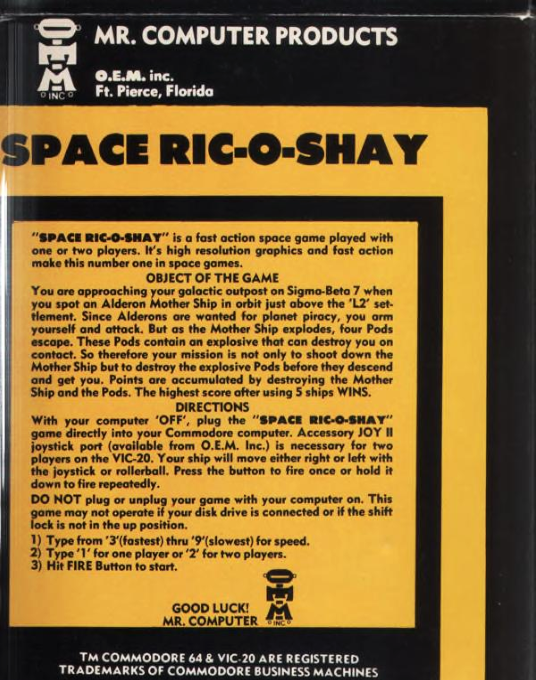 Space Ric-o-shay — box-2D-back (US)