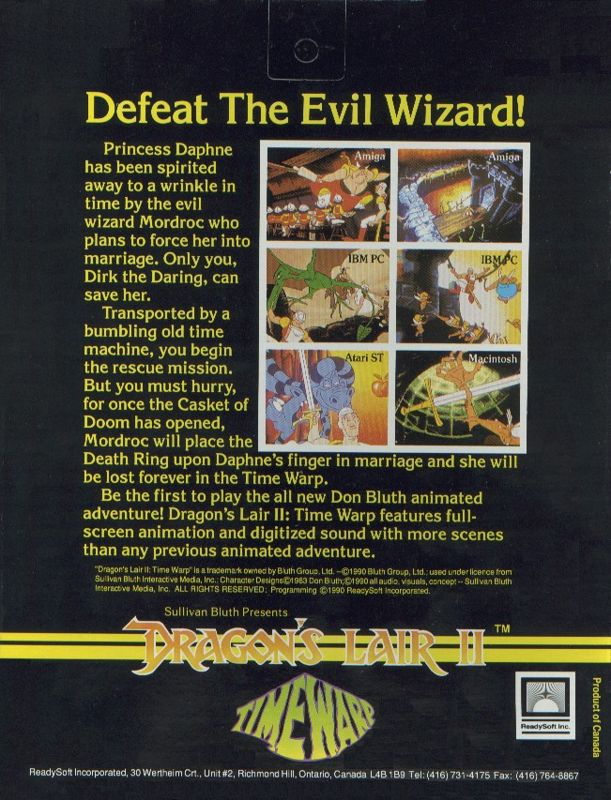 Dragon's Lair II: Time Warp — box-2D-back (US)