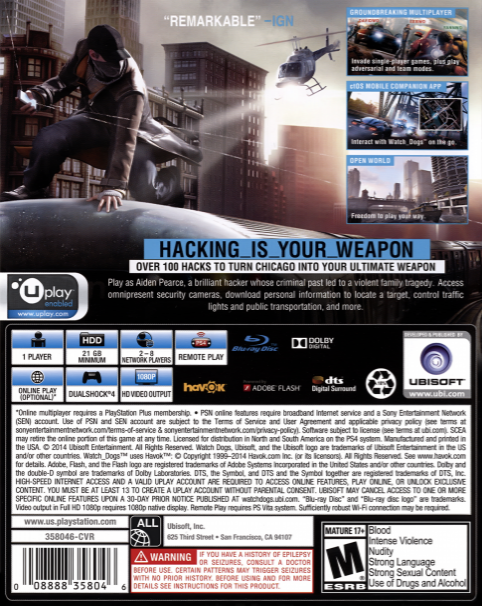 Watch Dogs — box-2D-back (US)