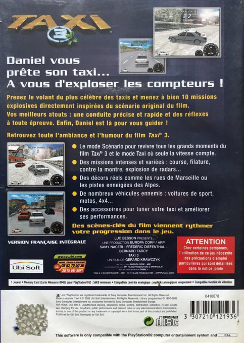 Taxi 3 — box-2D-back (FR)