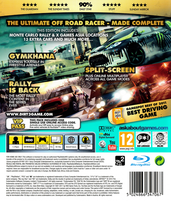 Dirt 3 - Complete Edition — box-2D-back (EU)