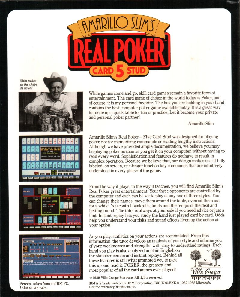 Amarillo Slim's Real Poker - 5 Card Stud — box-2D-back (WOR)