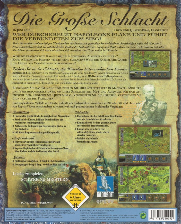 Battleground 8: Prelude to Waterloo — box-2D-back (DE)