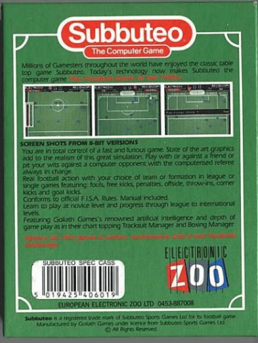 Subbuteo - The Computer Game — box-2D-back (EU)