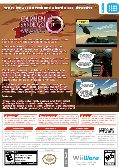 Carmen Sandiego Adventures in Math : The Island of Diamonds — box-2D-back (US)
