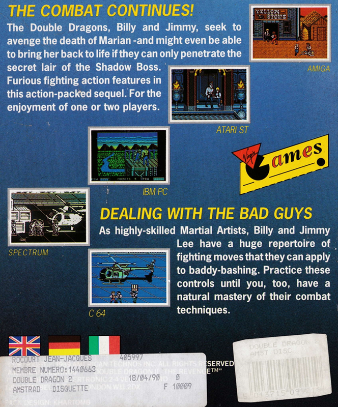 Double Dragon 2 - The Revenge — box-2D-back (EU)