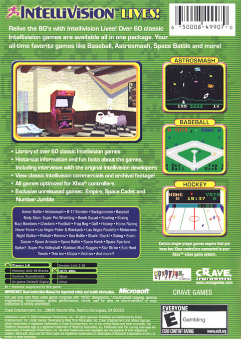 Intellivision Lives! — box-2D-back (US)