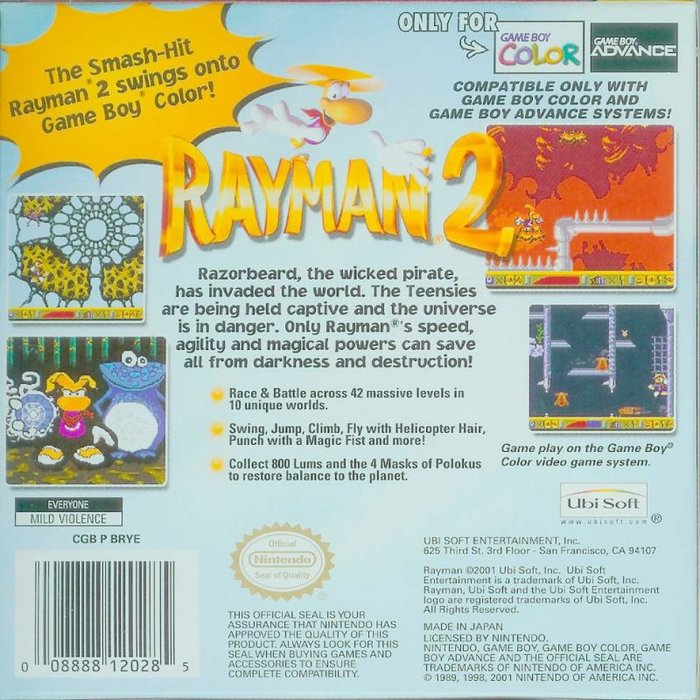 Rayman 2 : The Great Escape — box-2D-back (US)
