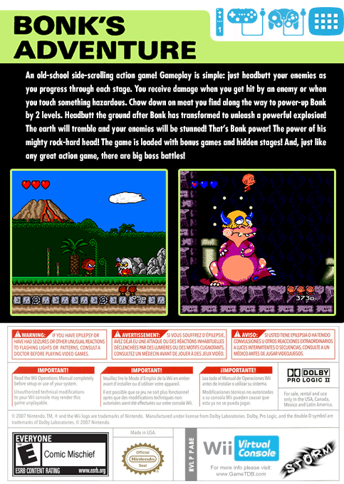 Bonk's Adventure — box-2D-back (US)