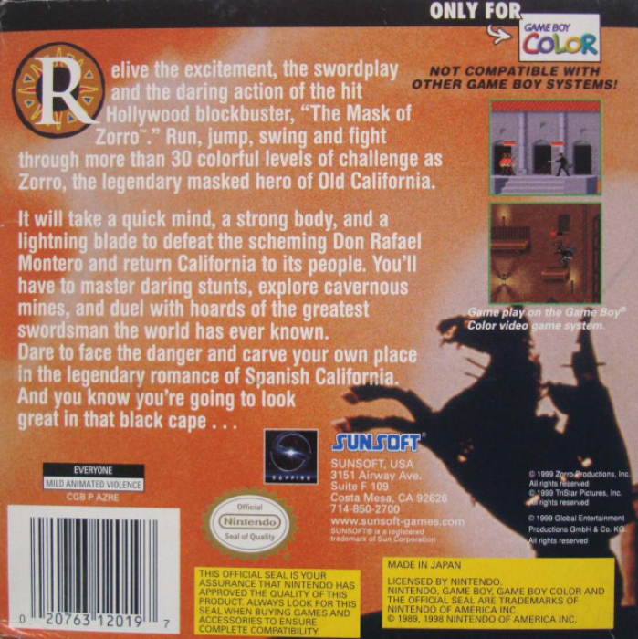 Mask of Zorro, The — box-2D-back (US)