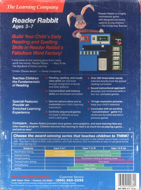 Reader Rabbit — box-2D-back (US)