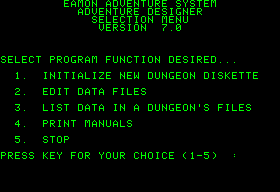 Eamon Adventure System Adventure Designer — ss (WOR)