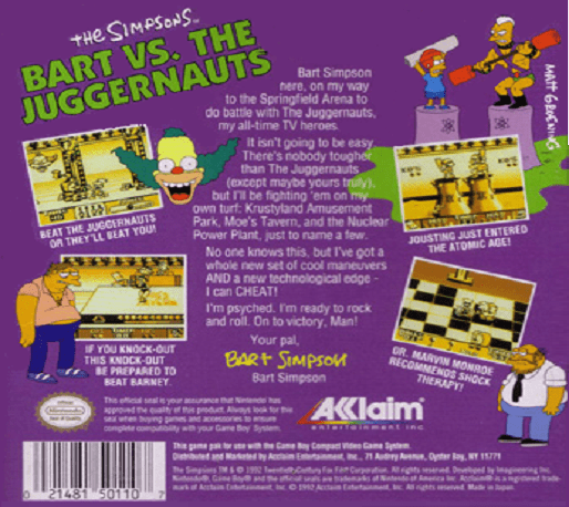 The Simpsons : Bart vs. the Juggernauts — box-2D-back (US)