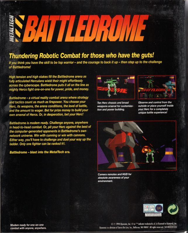 Metaltech - Battledrome — box-2D-back (EU)