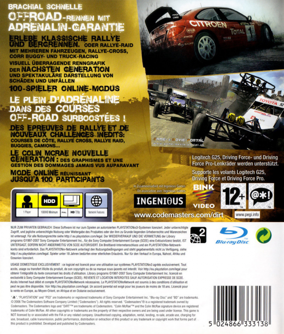 Colin McRae - Dirt — box-2D-back (DE)