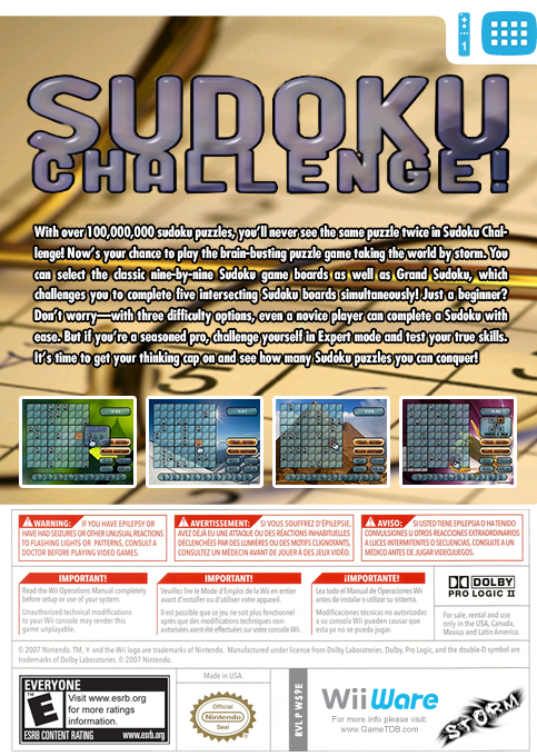 Sudoku Challenge! — box-2D-back (US)
