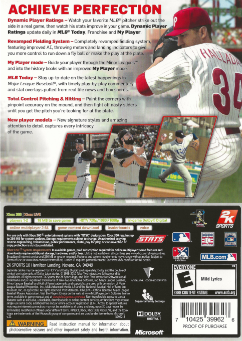Major League Baseball 2K11 — box-2D-back (US)