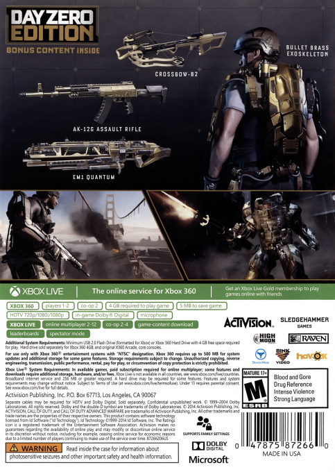 Call of Duty - Advanced Warfare — box-2D-back (US)