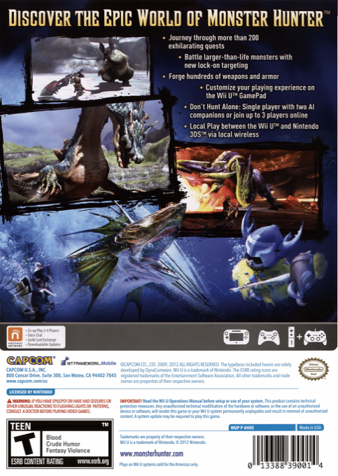 Monster Hunter 3G - HD Ver. — box-2D-back (US)