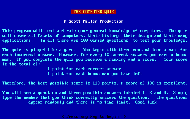 Computer Quiz, The box art