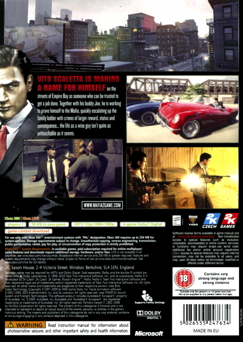 Mafia II — box-2D-back (UK)