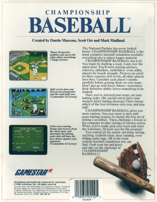 Championship Baseball — box-2D-back (US)