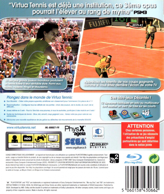 Virtua Tennis 3 — box-2D-back (FR)
