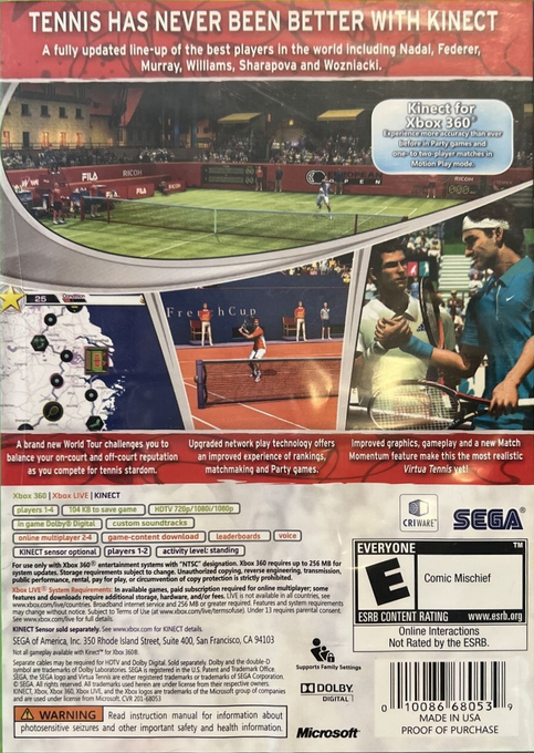 Virtua Tennis 4 — box-2D-back (US)