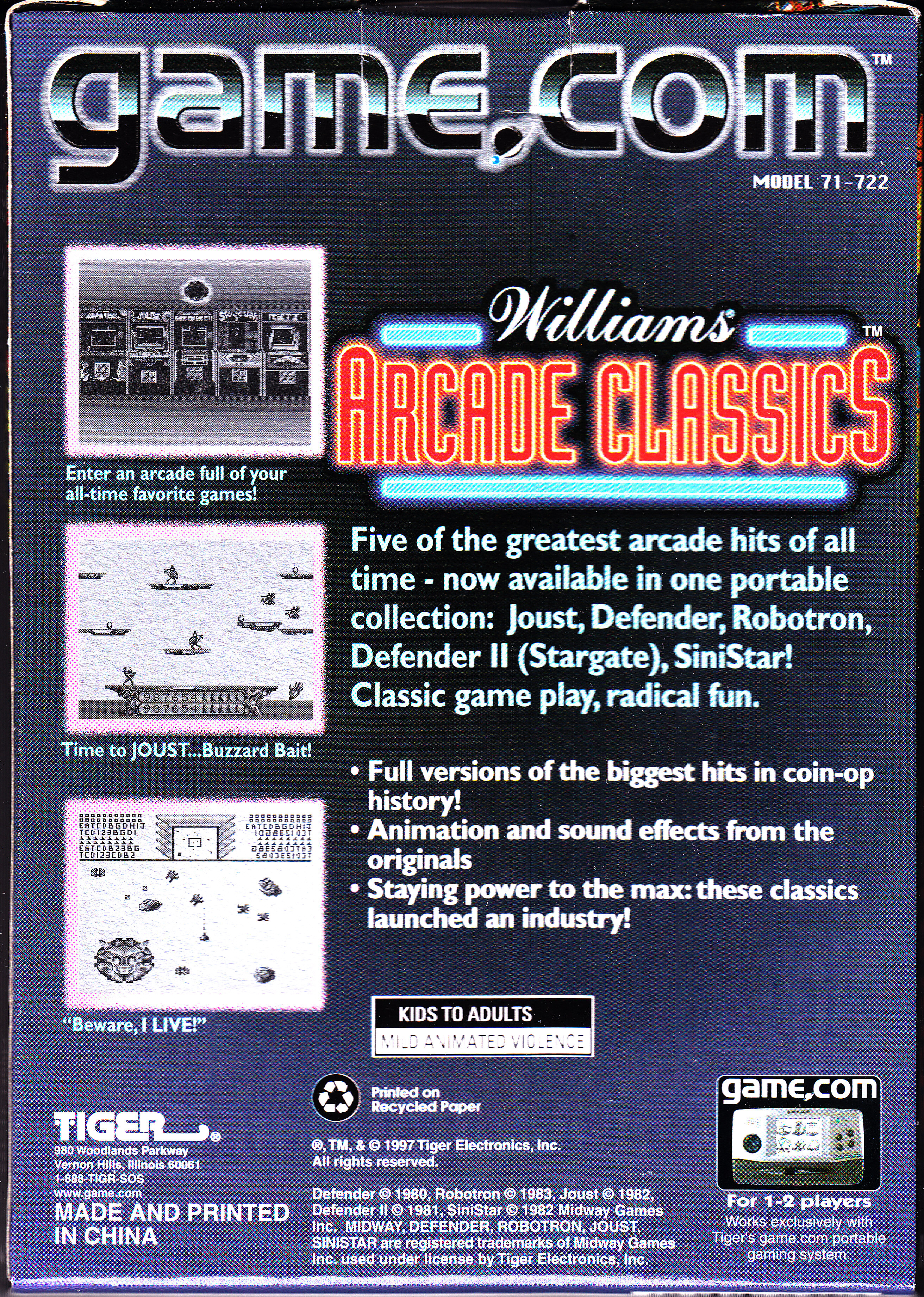 Williams Arcade Classics — box-2D-back (US)