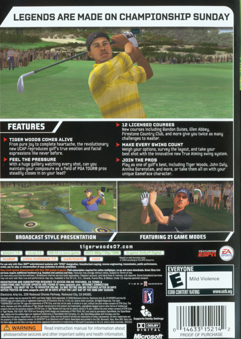 Tiger Woods PGA Tour 07 — box-2D-back (US)