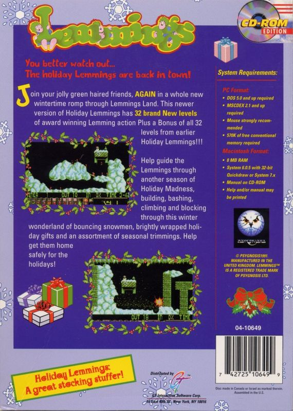 Christmas Lemmings — box-2D-back (US)
