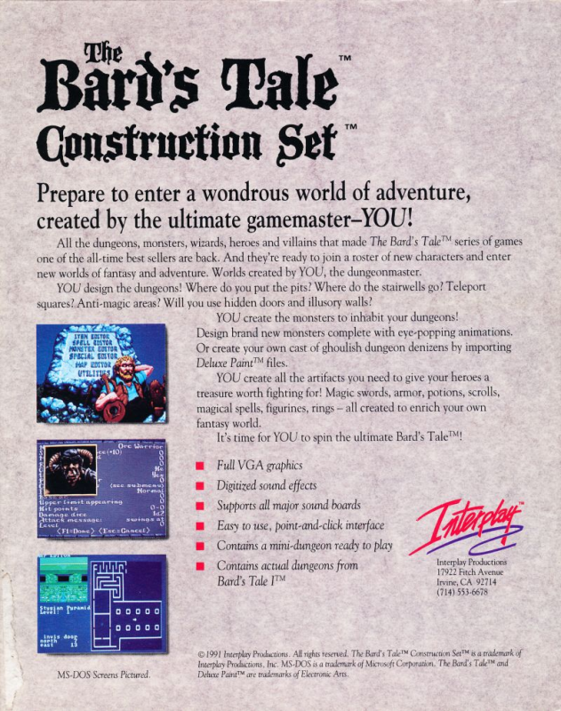 Bard's Tale Construction Set, The — box-2D-back (US)