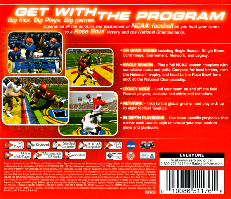NCAA College Football 2K2 - Road to the Rose Bowl — box-2D-back (US)