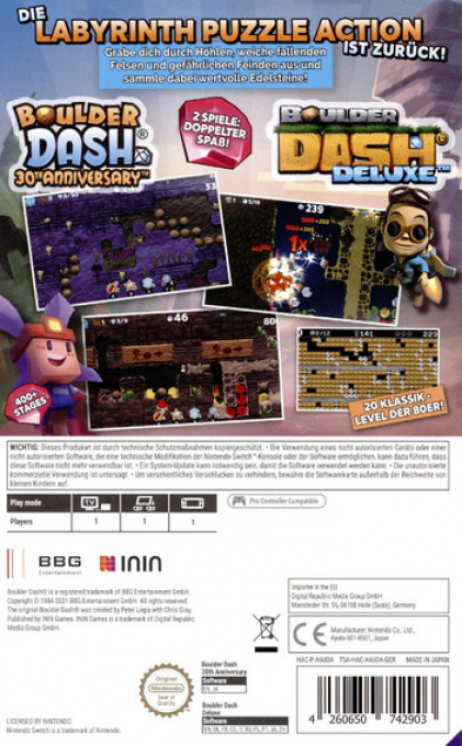 Boulder Dash Ultimate Collection — box-2D-back (DE)