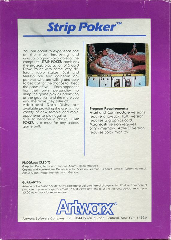 Strip Poker - A Sizzling Game Of Chance — box-2D-back (US)