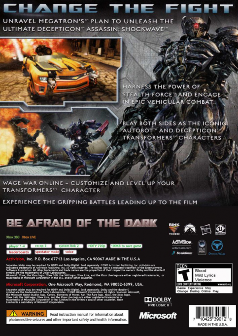 Transformers - Dark of the Moon — box-2D-back (US)