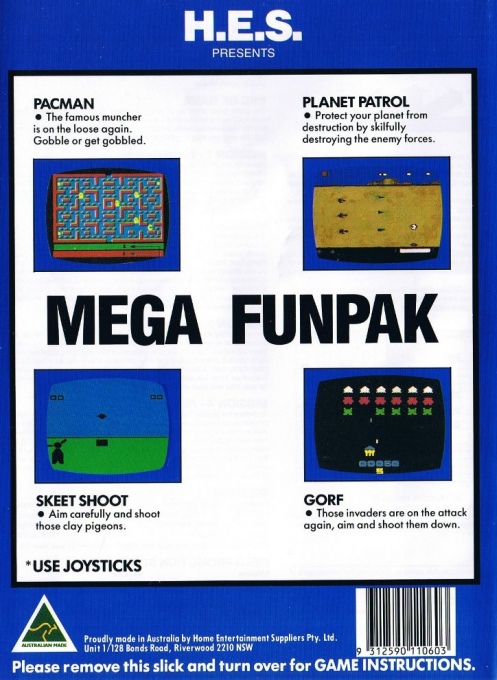Mega Funpak - Pac-man, Planet Patrol, Skeet Shoot, Battles Of Gorf — box-2D-back (AU)
