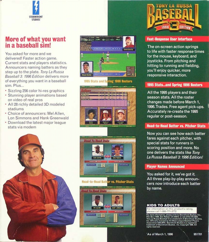 Tony La Russa Baseball 3 - 1996 Edition — box-2D-back (US)