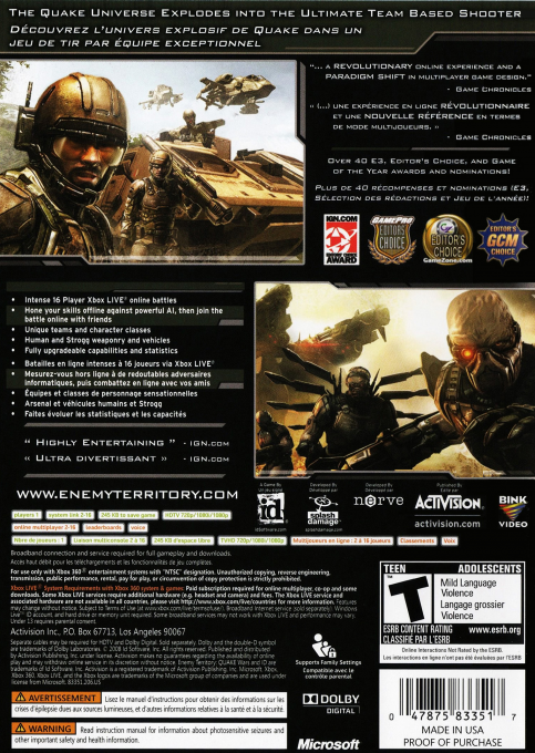 Enemy Territory - Quake Wars — box-2D-back (US)