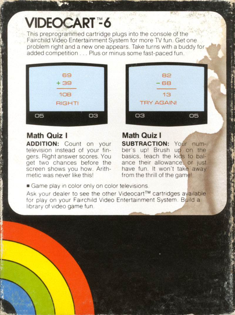 Videocart-6 - Math Quiz I - Addition, Subtraction — box-2D-back (US)