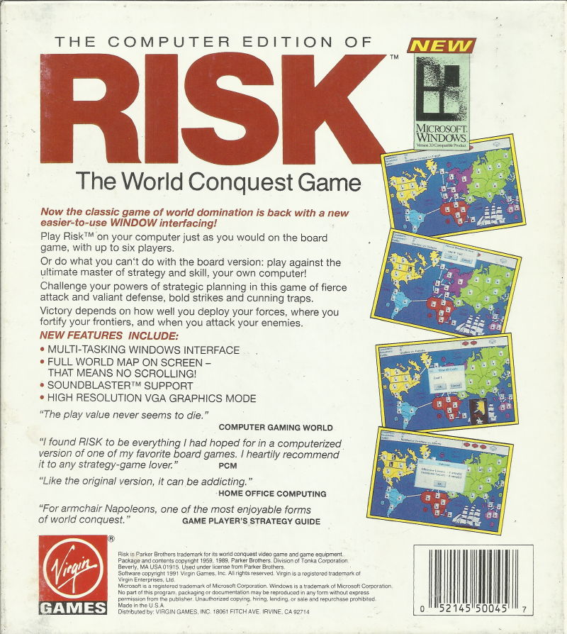 The Computer Edition of Risk: The World Conquest Game — box-2D-back (WOR)