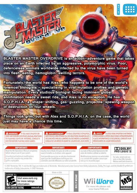 Blaster Master Overdrive — box-2D-back (US)