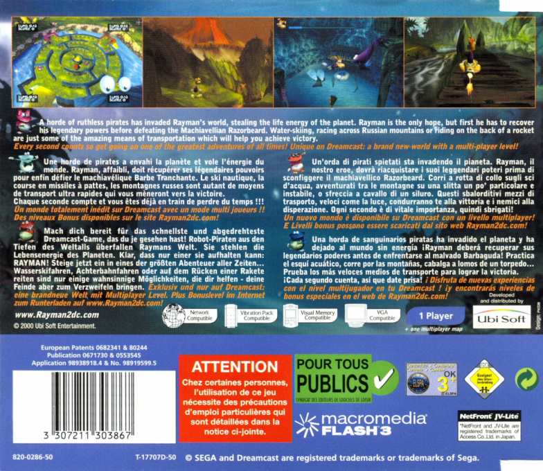 Rayman - Kaizokusen kara no Dasshutsu! — box-2D-back (EU)