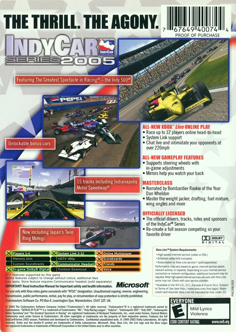 IndyCar Series 2005 — box-2D-back (US)