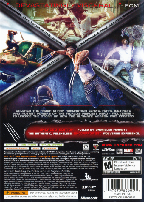 X-men Origins - Wolverine — box-2D-back (US)