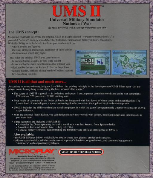 UMS II - Nations at War — box-2D-back (US)