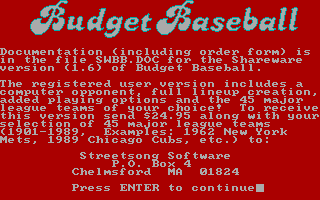 Budget Baseball box art