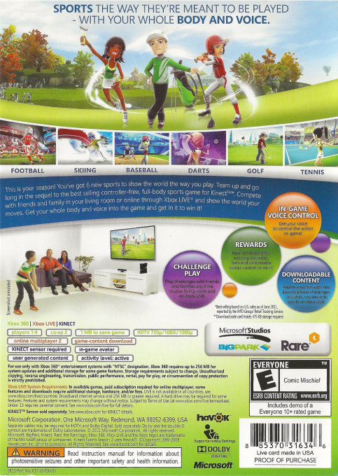 Kinect Sports - Season Two — box-2D-back (US)