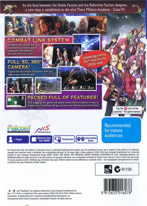 Legend Of Heroes - Trails Of Cold Steel, The — box-2D-back (EU)