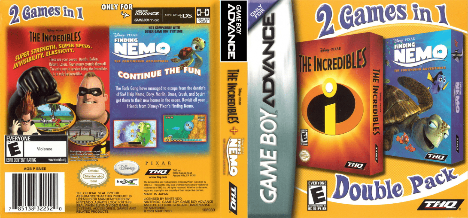 2 Games in 1 - Finding Nemo - The Continuing Adventures + The Incredibles — box-texture (US)